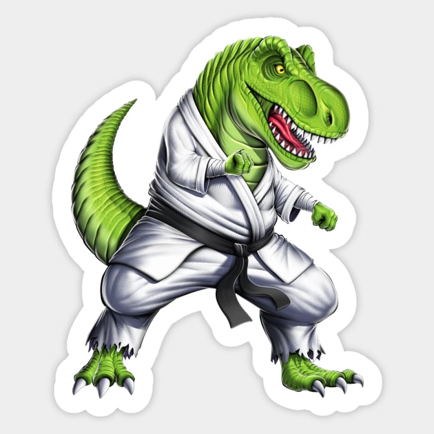 T-Rex Dinosaur Karate Fighter Sticker by underheaven